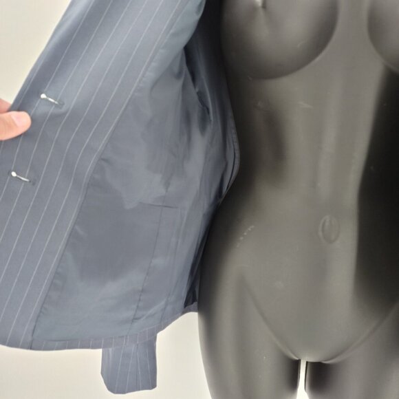 Theory Sz 4 Nettie Pinstripe Single Breasted Blazer Suite Jacket Blue Tortoise - Picture 9 of 15